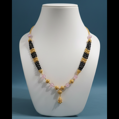 Elaro Gold-Plated Black Bead Mangalsutra with Floral Gold Pendant