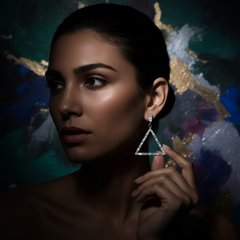 EL ARO Glamorous Silver Baguette Crystal Triangle Drop Earrings for Women