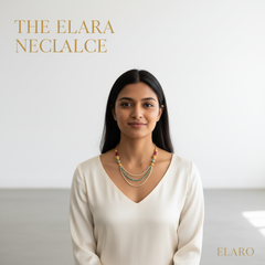 EL ARO Triple Strand Aqua Crystal & Gold Bead Necklace with Filigree Accents
