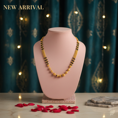 Elaro Gold-Plated Black Bead Mangalsutra with Floral Gold Pendant