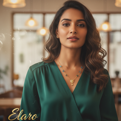 Elaro Everyday Elegance — Gold Teal Crystal Bead Chain Necklace with Filigree Pendant