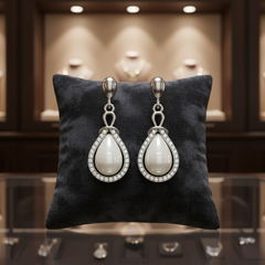 Elaro Silver Moonstone Teardrop Drop Earrings with CZ Halo