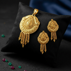 EL ARO Traditional Gold-Plated Pendant and Earrings Jewellery Set for Women