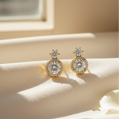 Elaro Luxury Pearl & CZ Halo Drop Earrings — Gold Bridal Collection