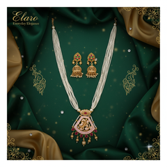 Elaro Pearl Strand Necklace & Jhumka Earrings Set with Peacock Pendant