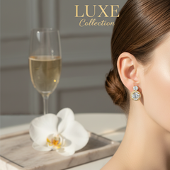 Elaro Luxury Pearl & CZ Halo Drop Earrings — Gold Bridal Collection