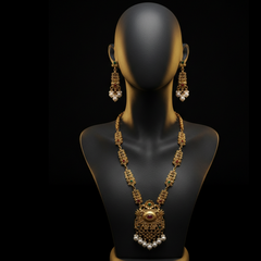 Elaro Gold Kundan Lotus Choker Necklace Set with Ruby Bead Drops