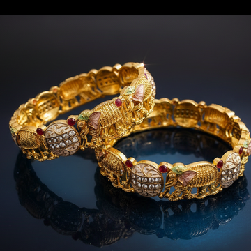 Elephant Motif Nakshi Kada pair  and Rajwadi Mother of Pearl Meenakari Kada pair.