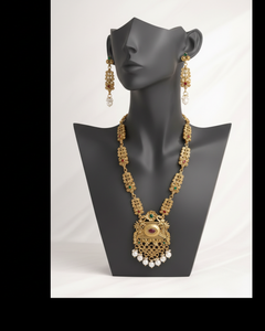 Elaro Gold Kundan Lotus Choker Necklace Set with Ruby Bead Drops