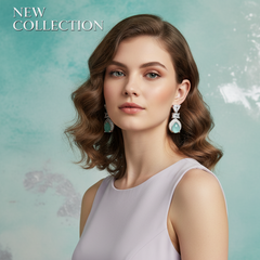 EL ARO Silver Aqua Chalcedony Teardrop Drop Earrings with CZ Trio