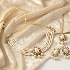 Elaro Timeless Elegance — Multi-Strand Pearl Choker Necklace & Stud Earrings Set