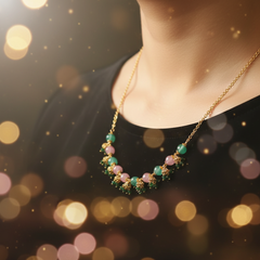 Elaro Pink & Mint Bead Necklace with Gold Filigree Caps — Everyday Elegance