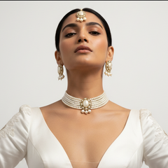 Elaro Timeless Elegance — Multi-Strand Pearl Choker Necklace & Stud Earrings Set