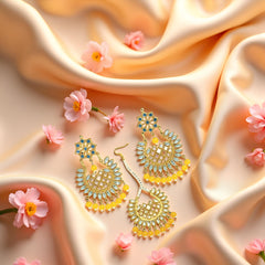 EL ARO Gold Kundan Chandbali Earrings & Maang Tikka Set with Ruby pink Bead Drops
