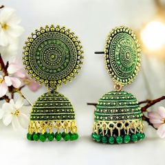 EL ARO Vintage Antique Gold Starburst Jhumka Earrings with Black Beads