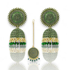 EL ARO Vintage Antique Gold Starburst Jhumka Earrings with Black Beads
