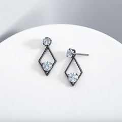 EL ARO Black Diamond Frame Double CZ Solitaire Drop Earrings
