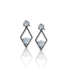 EL ARO Black Diamond Frame Double CZ Solitaire Drop Earrings