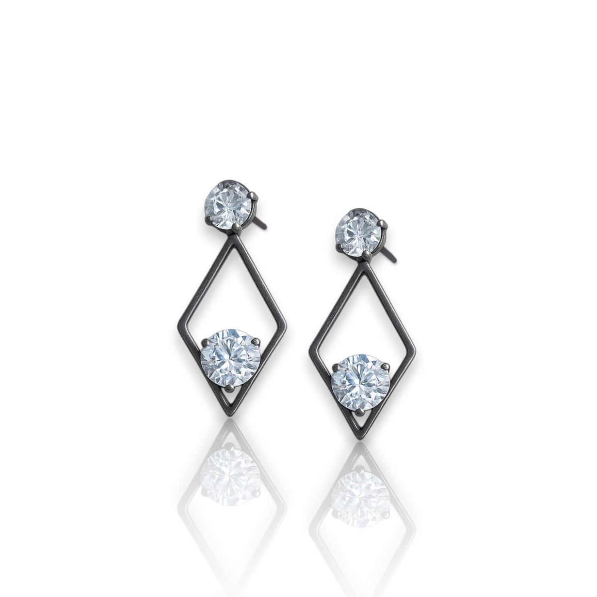 EL ARO Black Diamond Frame Double CZ Solitaire Drop Earrings