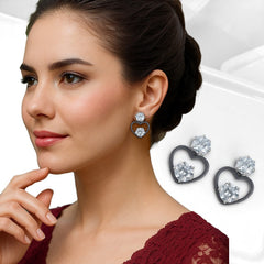 EL ARO Black Open Heart Double CZ Solitaire Drop Earrings