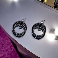 EL ARO Modern Multi-Ring Geometric Drop Earrings