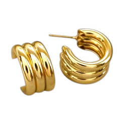 EL ARO Golden Triple-Band Half Hoop Chunky Stud Earrings