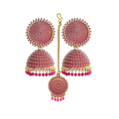 EL ARO Vintage Antique Gold Starburst Jhumka Earrings with Black Beads