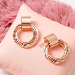 EL ARO Modern Textured Multi-Ring Geometric Drop Stud Earrings for Women