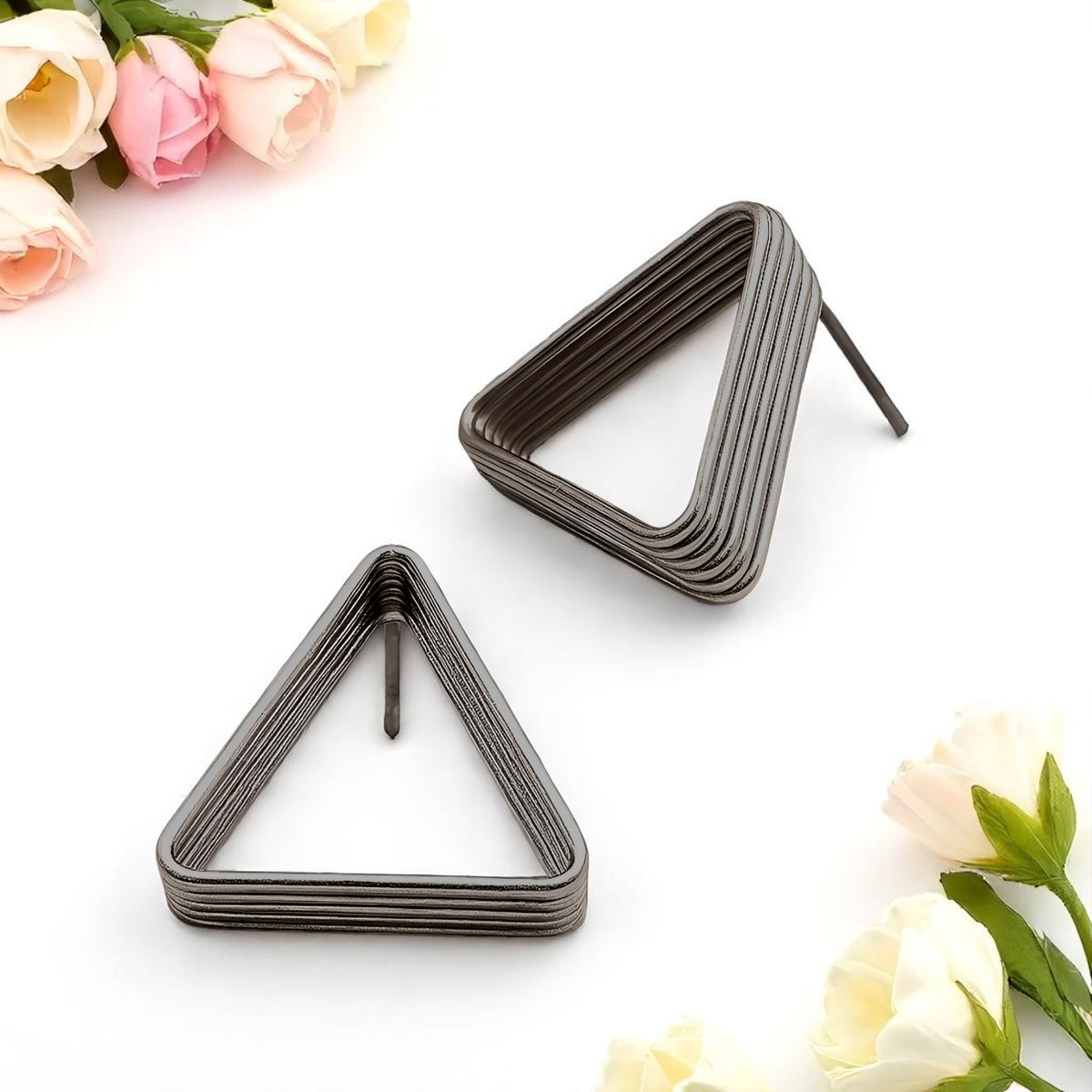 EL ARO Gunmetal & Gold Tiered Triangle Stud Earrings