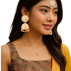 EL ARO Vintage Antique Gold Starburst Jhumka Earrings with Black Beads