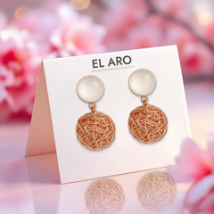 EL ARO Cream Enamel & Gold Mesh Ball Drop Earrings