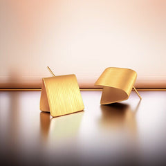 EL ARO Gold Brushed Matte Folded Square Sculptural Stud Earrings