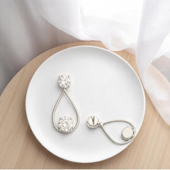 EL ARO Silver Open Teardrop Double CZ Solitaire Drop Earrings