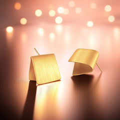 EL ARO Gold Brushed Matte Folded Square Sculptural Stud Earrings