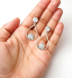 EL ARO Silver Open Teardrop Double CZ Solitaire Drop Earrings