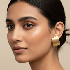 EL ARO Gold Brushed Matte Folded Square Sculptural Stud Earrings