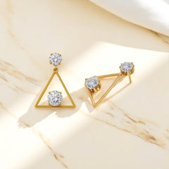 EL ARO Golden Open Diamond Frame Double CZ Solitaire Drop Earrings