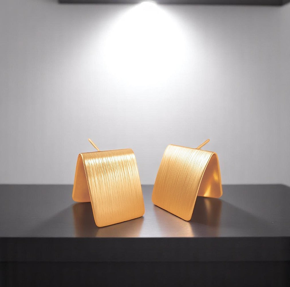 EL ARO Gold Brushed Matte Folded Square Sculptural Stud Earrings