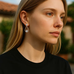 EL ARO Silver Open Teardrop Double CZ Solitaire Drop Earrings