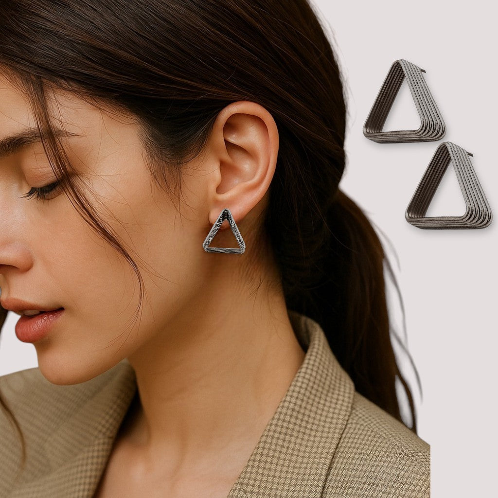 EL ARO Gunmetal & Gold Tiered Triangle Stud Earrings