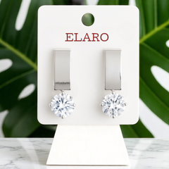 EL ARO Silver Rectangular Hoop Earrings with CZ Solitaire Drop