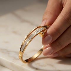 EL ARO Gold-Tone CZ Pavé Screw Bangle Bracelet