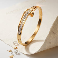 EL ARO Gold-Tone CZ Pavé Screw Bangle Bracelet