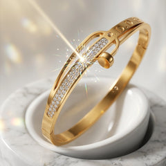 EL ARO Gold-Tone CZ Pavé Screw Bangle Bracelet