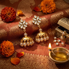 EL ARO Kundan Flower Jhumka Earrings with Pearl Bead Drop