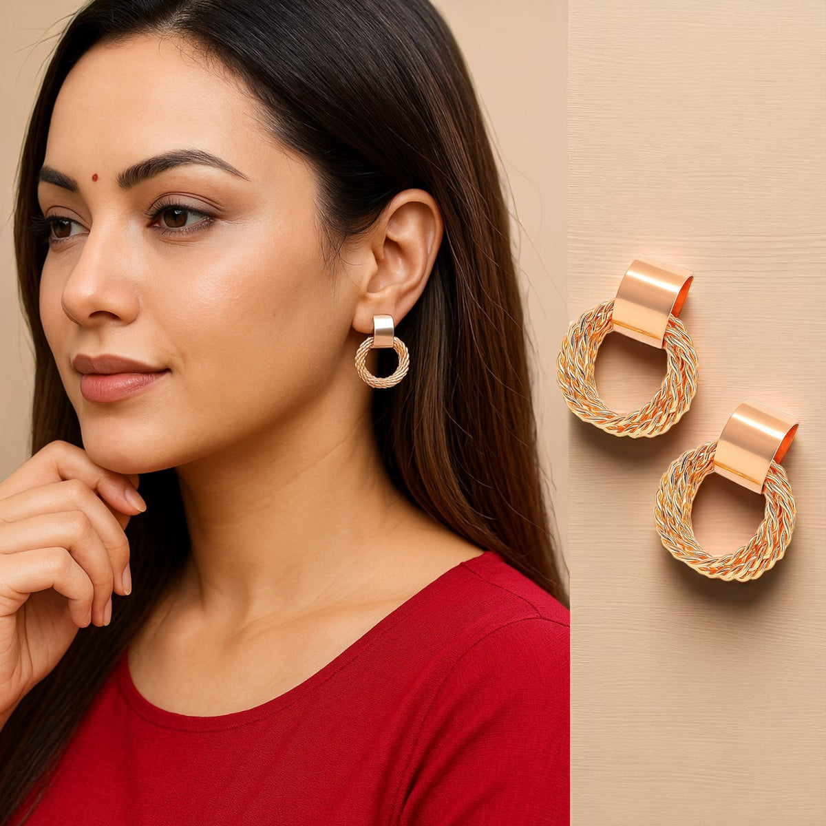EL ARO Triple Ring Rose Gold Drop Earrings, Modern Statement Design, Earrings For Women