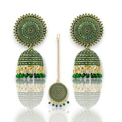 EL ARO Vintage Antique Gold Starburst Jhumka Earrings with Black Beads