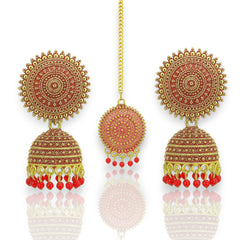 EL ARO Vintage Antique Gold Starburst Jhumka Earrings with Black Beads