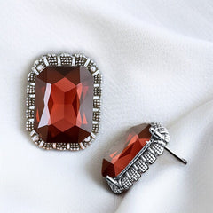 EL ARO Vintage Silver Emerald-Cut Green Crystal Stud Earrings with Marcasite Border