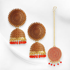 EL ARO Vintage Antique Gold Starburst Jhumka Earrings with Black Beads